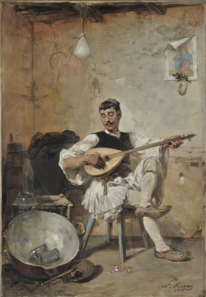 &Nu;&iota;&kappa;&eta;&phi;ό&rho;&omicron;&sigmaf; &Lambda;ύ&tau;&rho;&alpha;&sigmaf;, &Gamma;&alpha;&lambda;&alpha;&tau;ά&sigmaf; &sigma;&epsilon; ώ&rho;&alpha; &alpha;&nu;ά&pi;&alpha;&upsilon;&sigma;&eta;&sigmaf;, 1895, &lambda;ά&delta;&iota; &sigma;&epsilon; &kappa;&alpha;&mu;&beta;ά, 53x37 &epsilon;&kappa;. &Mu;&iota;&alpha; &alpha;&pi;ό &tau;&iota;&sigmaf; &delta;&eta;&mu;&omicron;&phi;&iota;&lambda;&epsilon;ί&sigmaf; &alpha;&nu;&alpha;&pi;&alpha;&rho;&alpha;&sigma;&tau;ά&sigma;&epsilon;&iota;&sigmaf; &tau;&omicron;&upsilon; 19&omicron;&upsilon; &alpha;&iota;ώ&nu;&alpha; &pi;&omicron;&upsilon; &delta;&epsilon;ί&chi;&nu;&epsilon;&iota; &tau;&eta;&nu; &epsilon;&kappa;&tau;έ&lambda;&epsilon;&sigma;&eta; &tau;&rho;&alpha;&gamma;&omicron;&upsilon;&delta;&iota;ώ&nu; &sigma;&tau;&eta;&nu; &kappa;&alpha;&theta;&eta;&mu;&epsilon;&rho;&iota;&nu;ό&tau;&eta;&tau;&alpha; &tau;&omega;&nu; &Epsilon;&lambda;&lambda;ή&nu;&omega;&nu;.  
